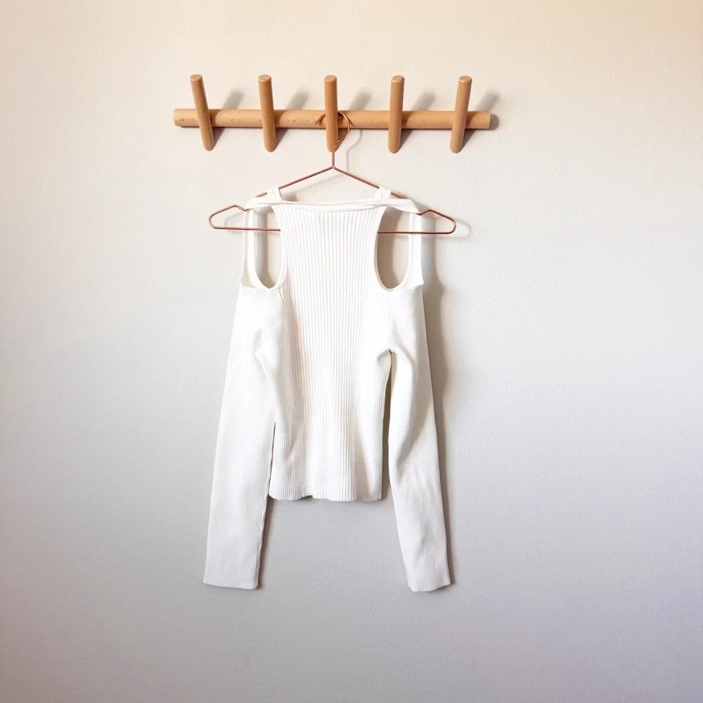Jonathan Simkhai NWT Mandy Cut Out Cold Shoulder Ribbed Sweater Top White Size L - Picture 10 of 12